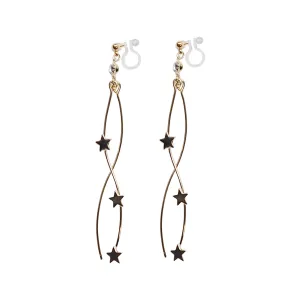 Gold star wave bar dangle invisible clip on earrings