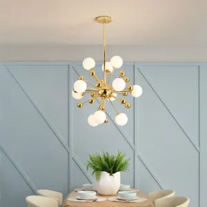 Gold Starburst Metal Chandelier Pendant Lamp with Multi Lights and White Glass Ball Shade - 23.5"/31.5"/39" Wide