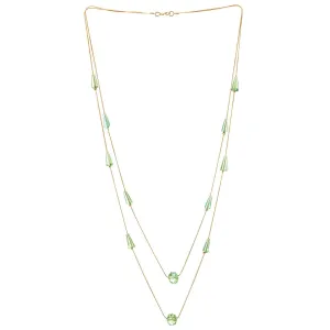 Gold Statement Necklace Two-Strand Long Chains with light Green Cone Crystal Beads Charms Pendant