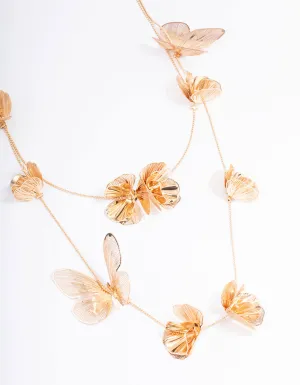 Gold Stone Flower Butterfly Layered Necklace