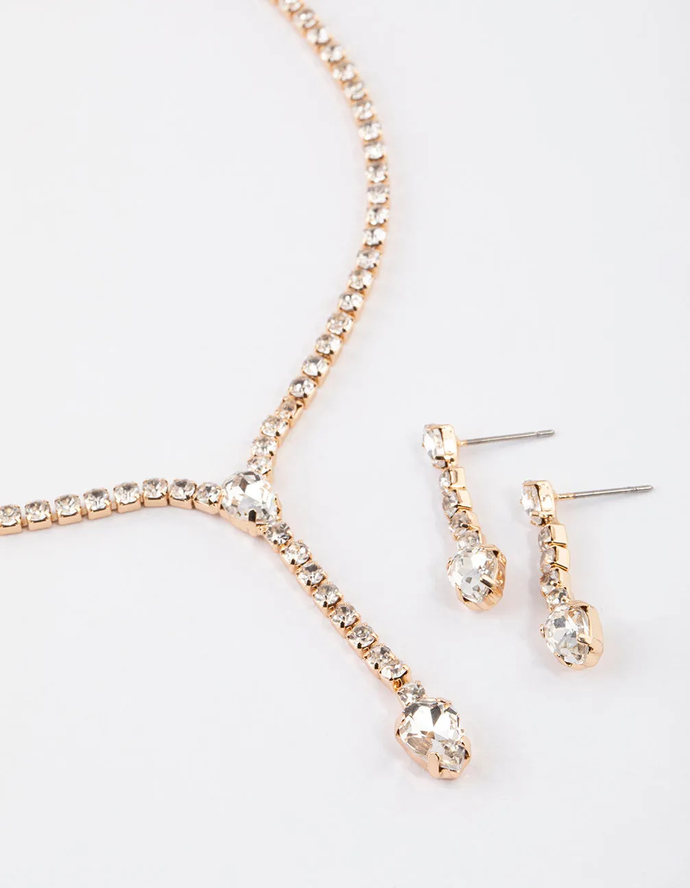 Gold Teardrop Diamante Cupchain Jewellery Set