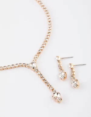 Gold Teardrop Diamante Cupchain Jewellery Set