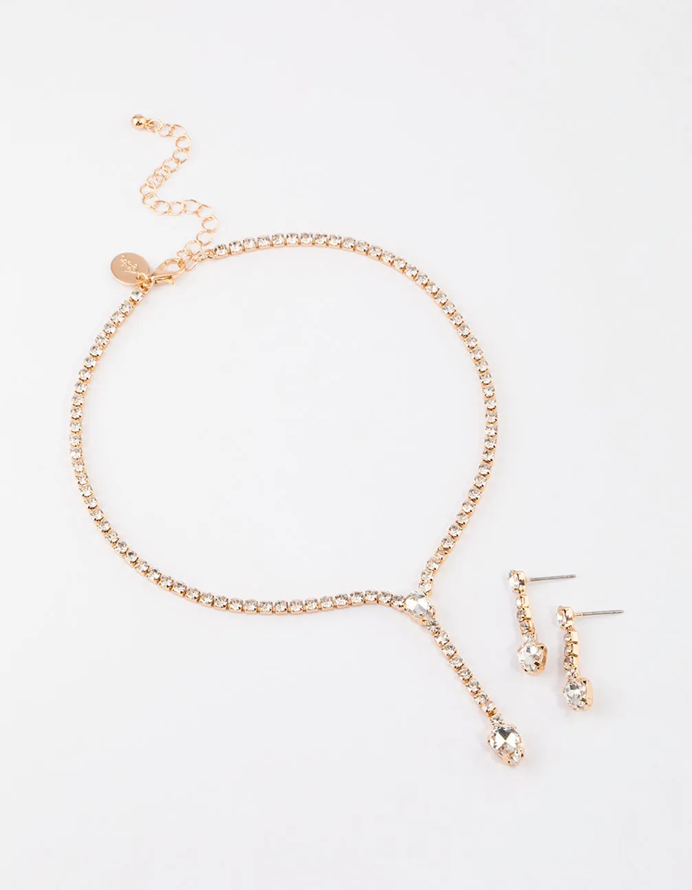 Gold Teardrop Diamante Cupchain Jewellery Set