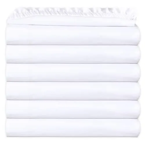 GOLD TEXTILES King White Fitted Sheets Pack of 6 (78x80 14 Inches) Polycotton T200, Percale Weave - Economy Bed Sheet for Home Bedding, Hospital, Massage Table Hotel, Easy Care, Soft Feel (6, King)