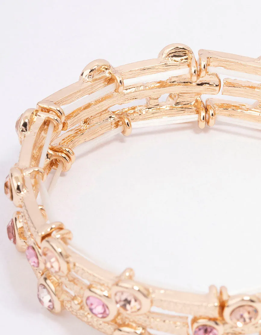 Gold Textured Diamante Bangle