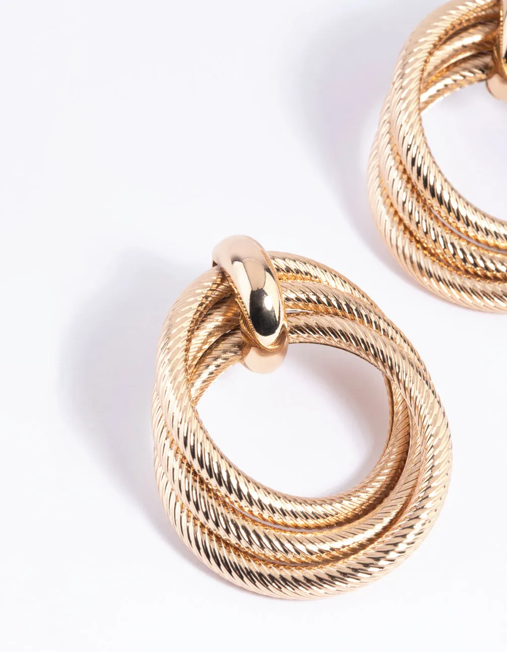 Gold Textured Knot Drop Earrings