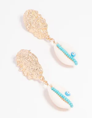 Gold Textured Shell Eye Drop Earrings