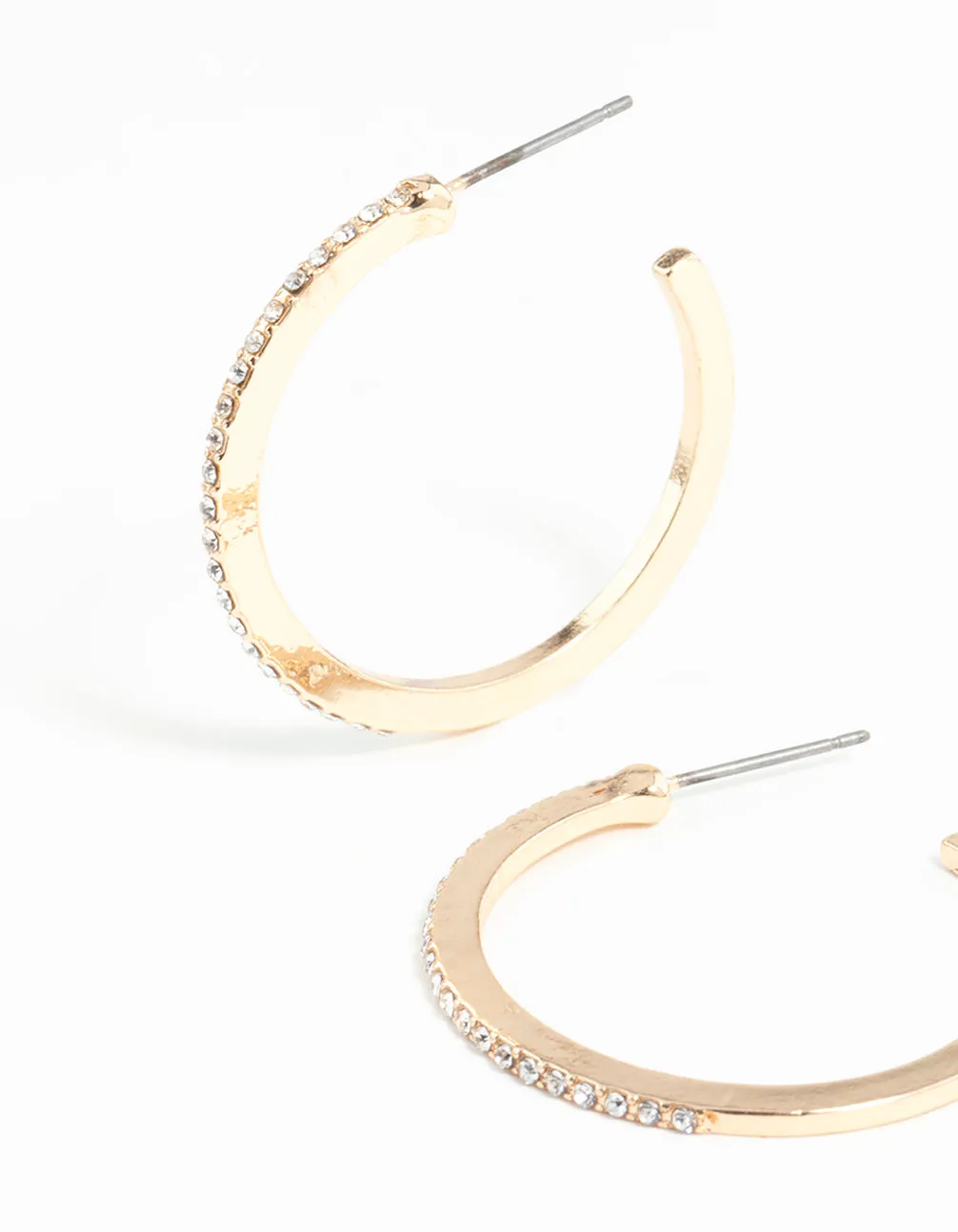 Gold Thin Diamante Hoop Earrings