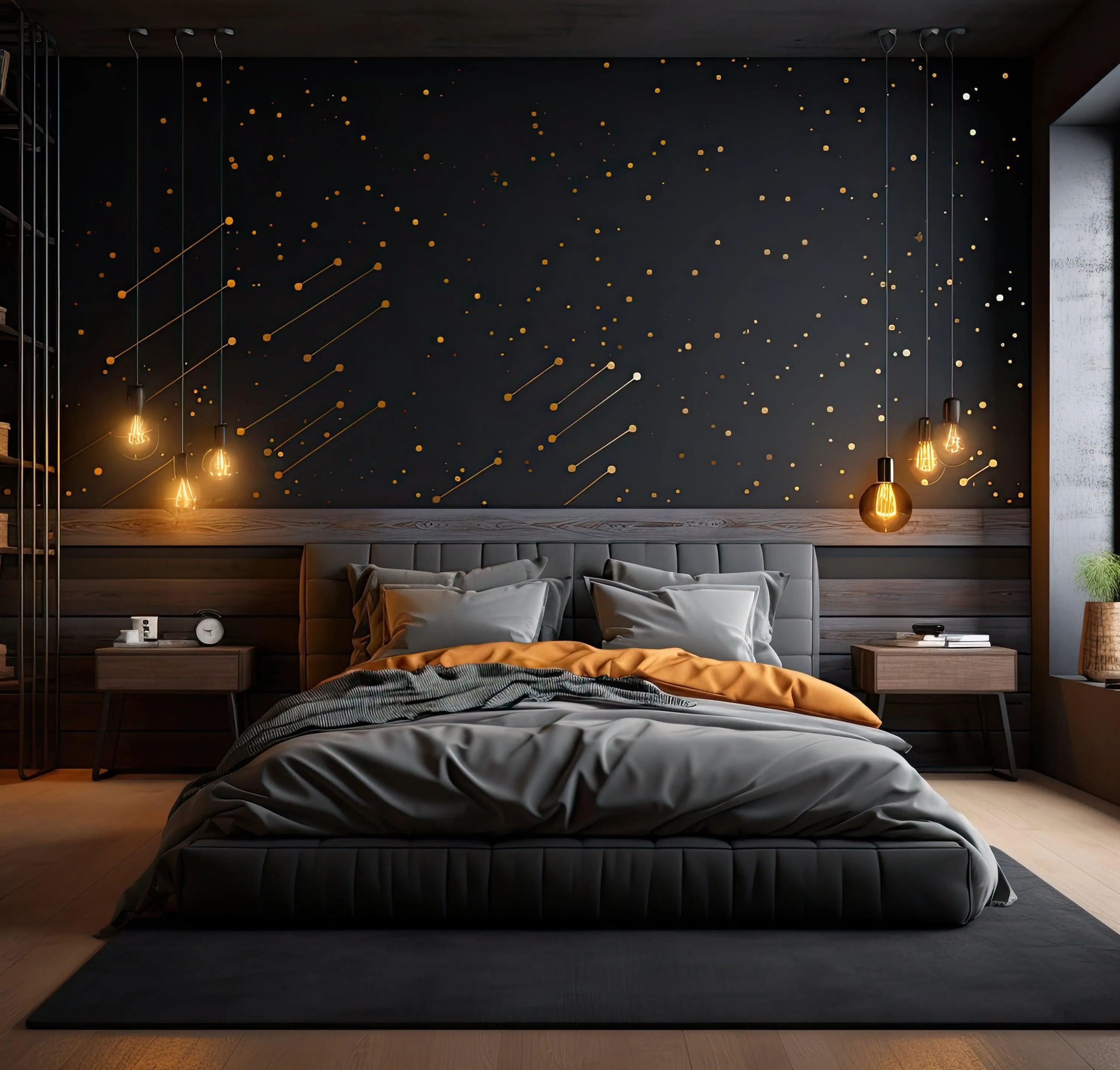 Gold Thin Lines & Circle Dots Stickers - Geometric Peel and Stick Decals for Sophisticated Bedroom Decor