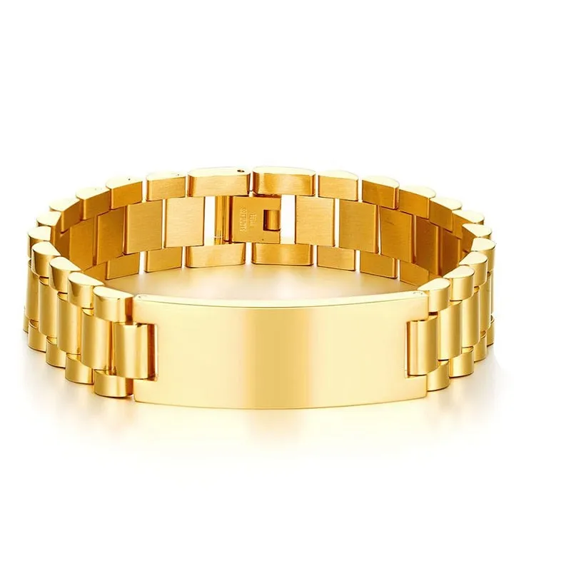 Gold Tone Stainless Steel Men's ID Bracelets Gift