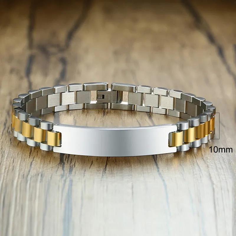 Gold Tone Stainless Steel Men's ID Bracelets Gift