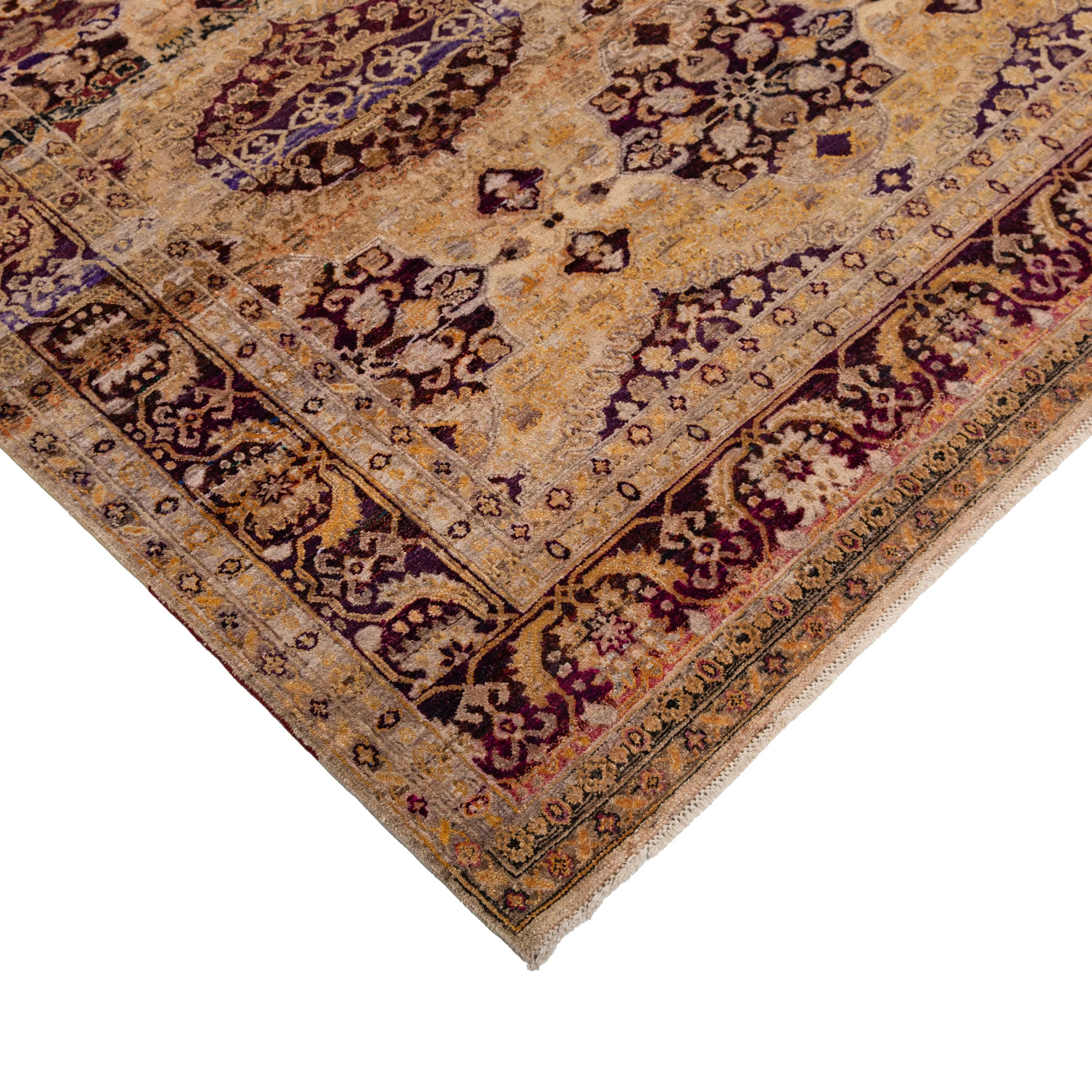 Gold Traditional Wool Silk Blend Rug - 12'2" x 12'2"