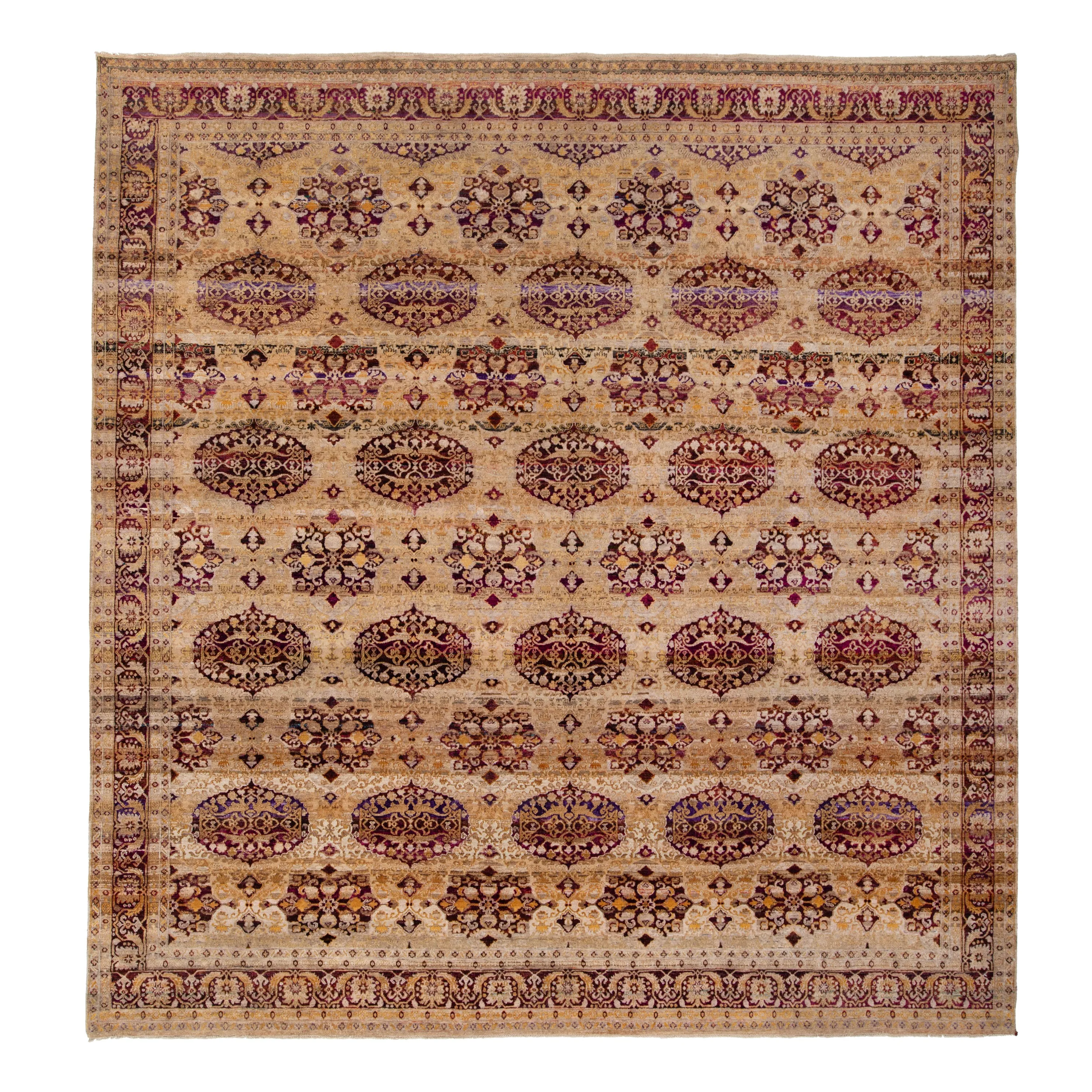 Gold Traditional Wool Silk Blend Rug - 12'2" x 12'2"