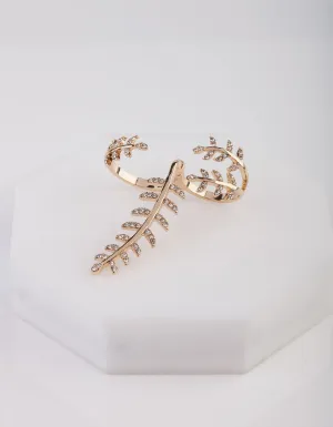 Gold Two-Finger Diamante Leaf Ring