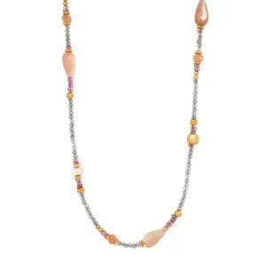 Gold Vermeil Labradorite and Pink Tourmaline Beaded Necklace