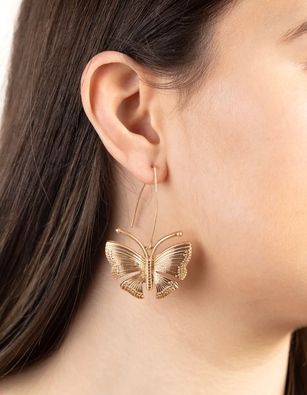 Gold Vintage Butterfly Drop Earrings