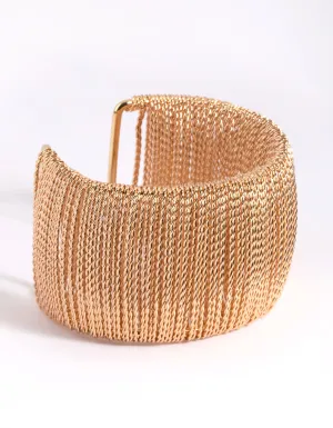 Gold Wide Chain Cuff Bangle Bracelet