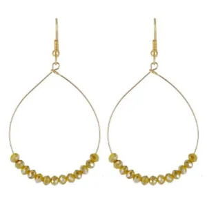 Gold Wire Yellow Glass Beaded Hoop Earrings