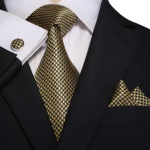 Golden and Navy Blue Silk Necktie Set JPM18A88