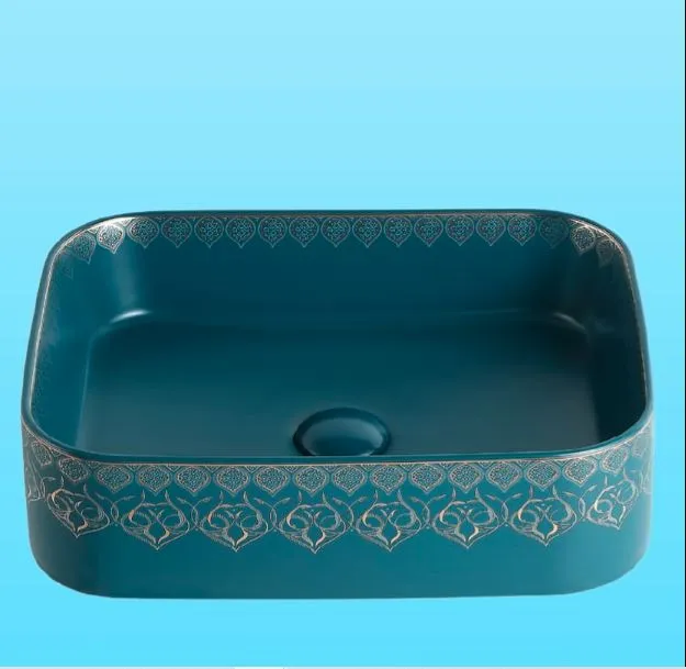 Golden Aura Rectangular Wash Basin With Luxurious Gold Artwork Perfect For Your Bathroom By TGF