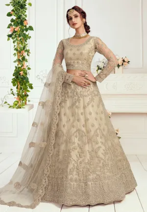 Golden Beige Embroidered Lehenga Choli