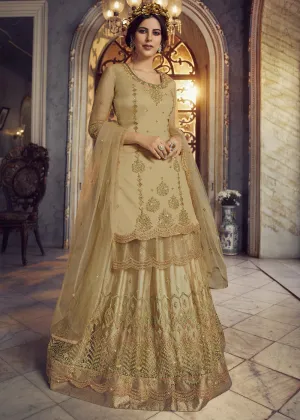 Golden Beige Lehenga/Pant Style Trendy Suit