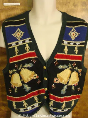 Golden Bells Ornate Cheap Christmas Sweater Vest