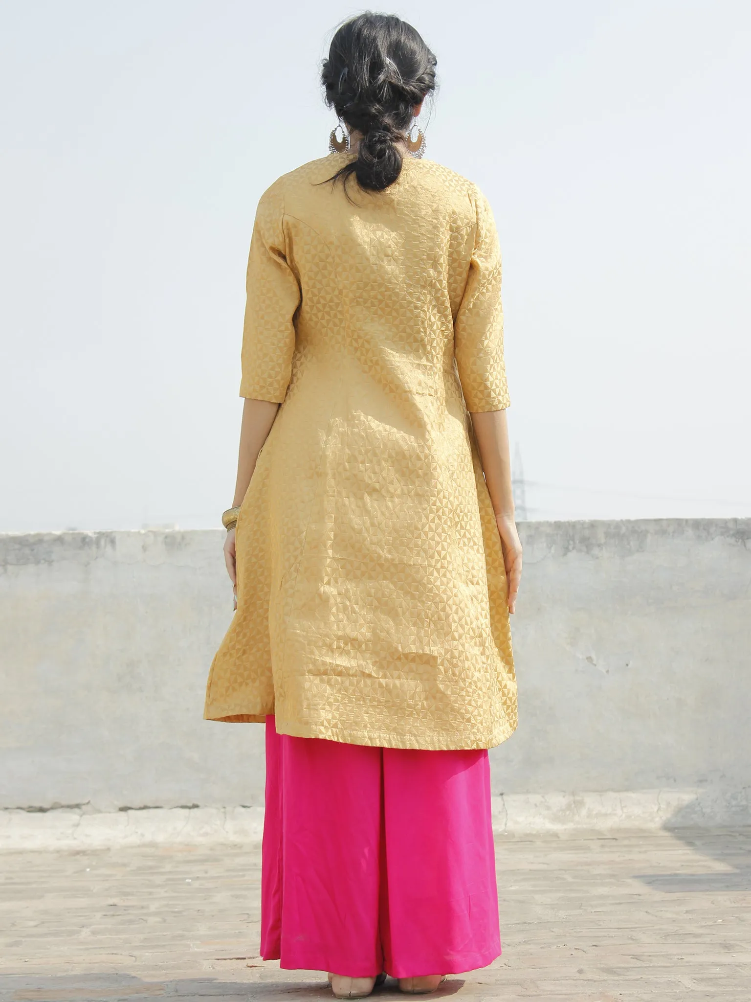 Golden Brocade Princess Line Kurta With Front Slit - 126F001