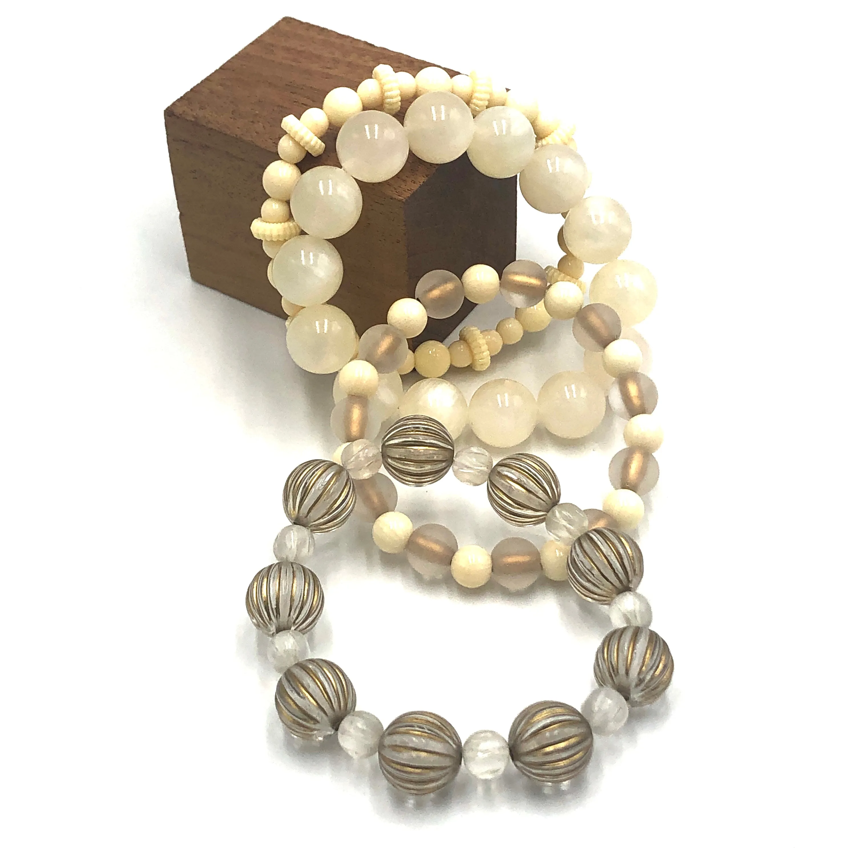 Golden Cream Stack and Stretch Bracelet Set