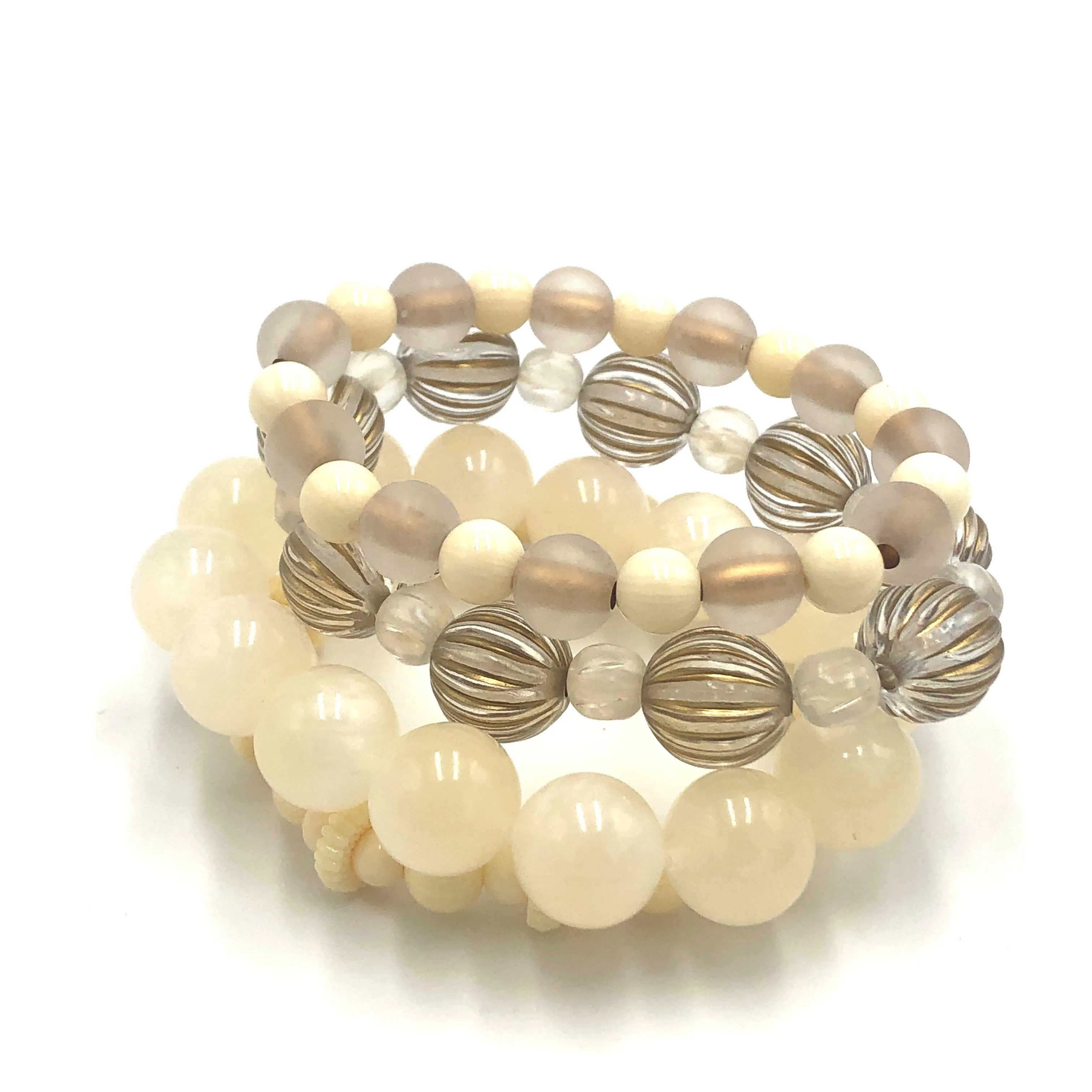 Golden Cream Stack and Stretch Bracelet Set