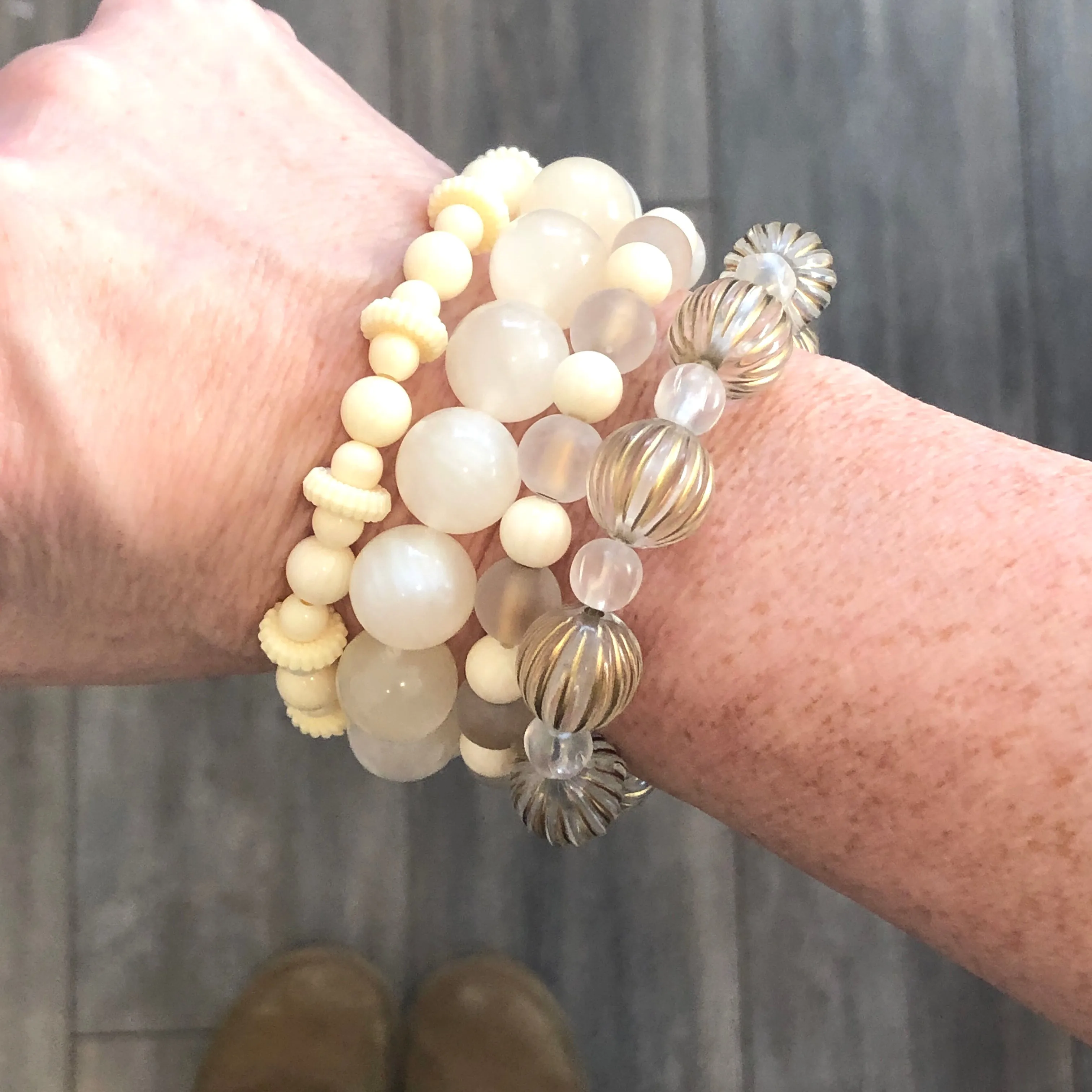 Golden Cream Stack and Stretch Bracelet Set