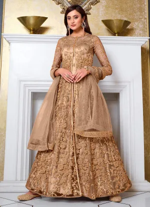 Golden Embroidered Jacket Style Anarkali Suit