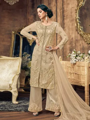 Golden Embroidery And Pearl Embellished Pakistani Pant Suit