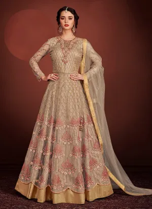 Golden Fully Embroidered Anarkali Lehenga Suit