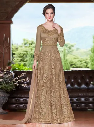 Golden Glamour Embroidered Slit Style Anarkali Suit