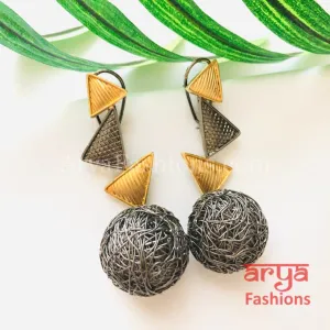 Golden Gray Fusion Kundan Long Ethnic Earrings