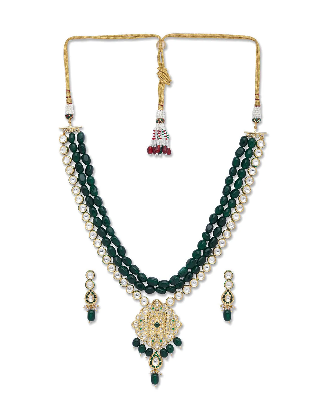 Golden, Green, Meenakari, Kundan Polki, Necklace Set