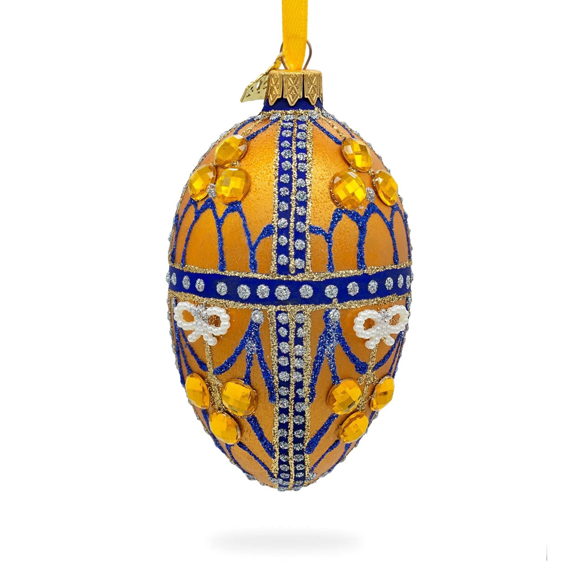 Golden Jewels Glass Egg Ornament 4 Inches