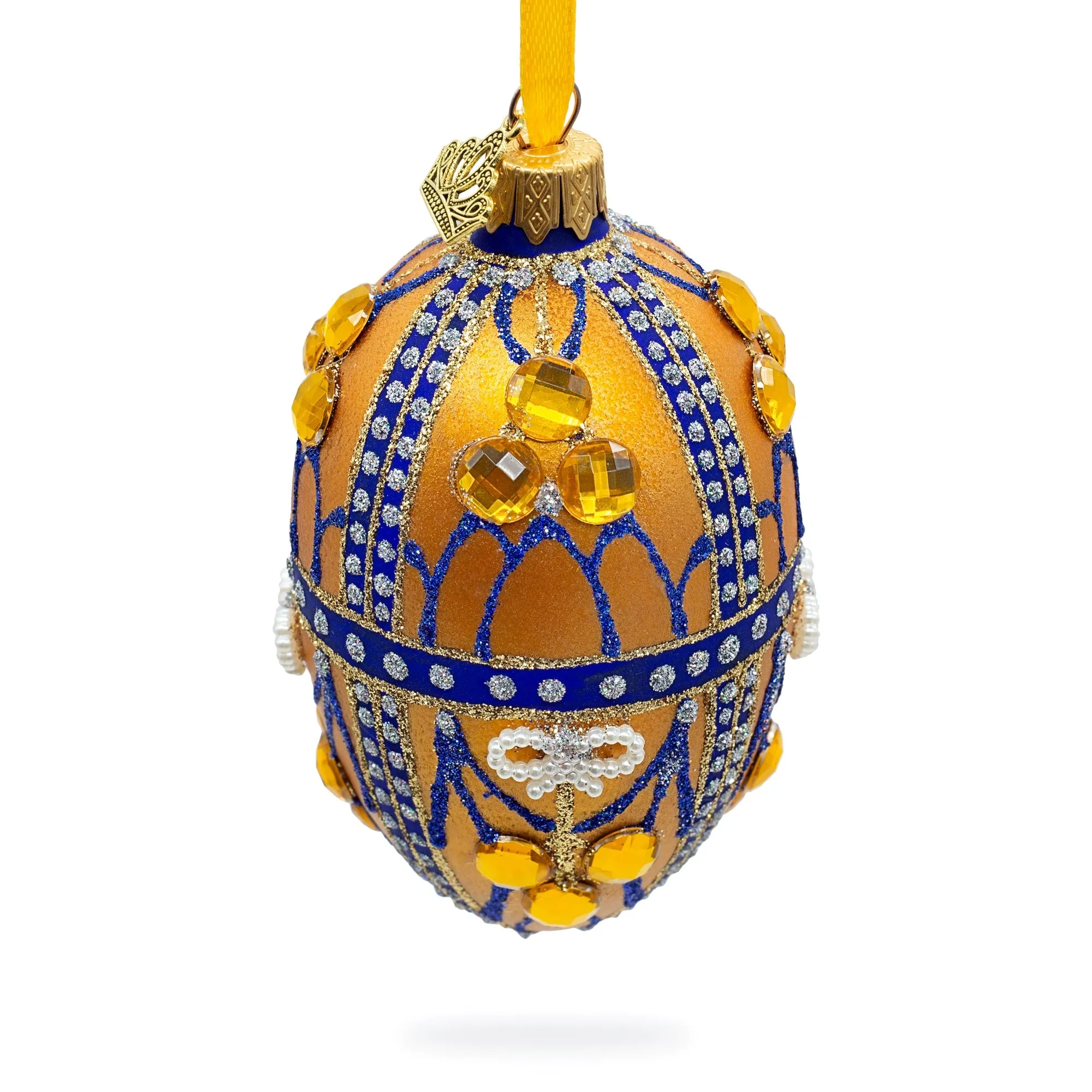 Golden Jewels Glass Egg Ornament 4 Inches