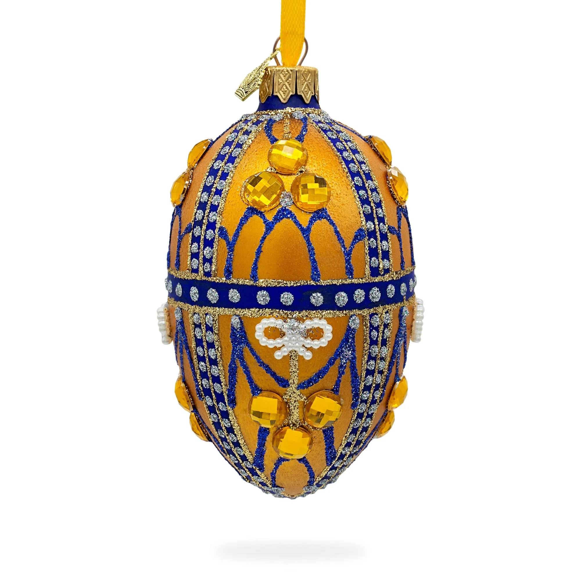 Golden Jewels Glass Egg Ornament 4 Inches