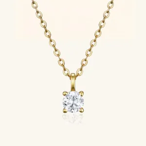 Golden Moissanite Four Prong Necklace 0.5CT