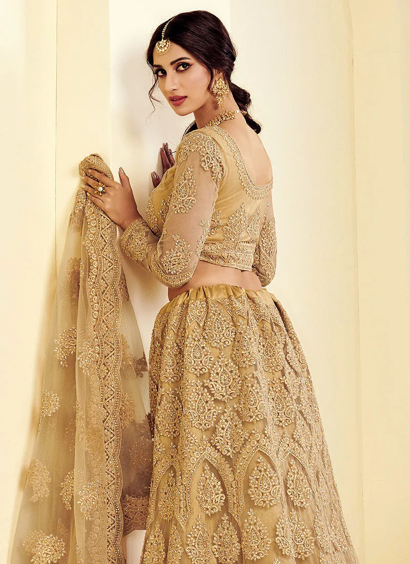 Golden Pearl Embroidered Wedding Lehenga Choli