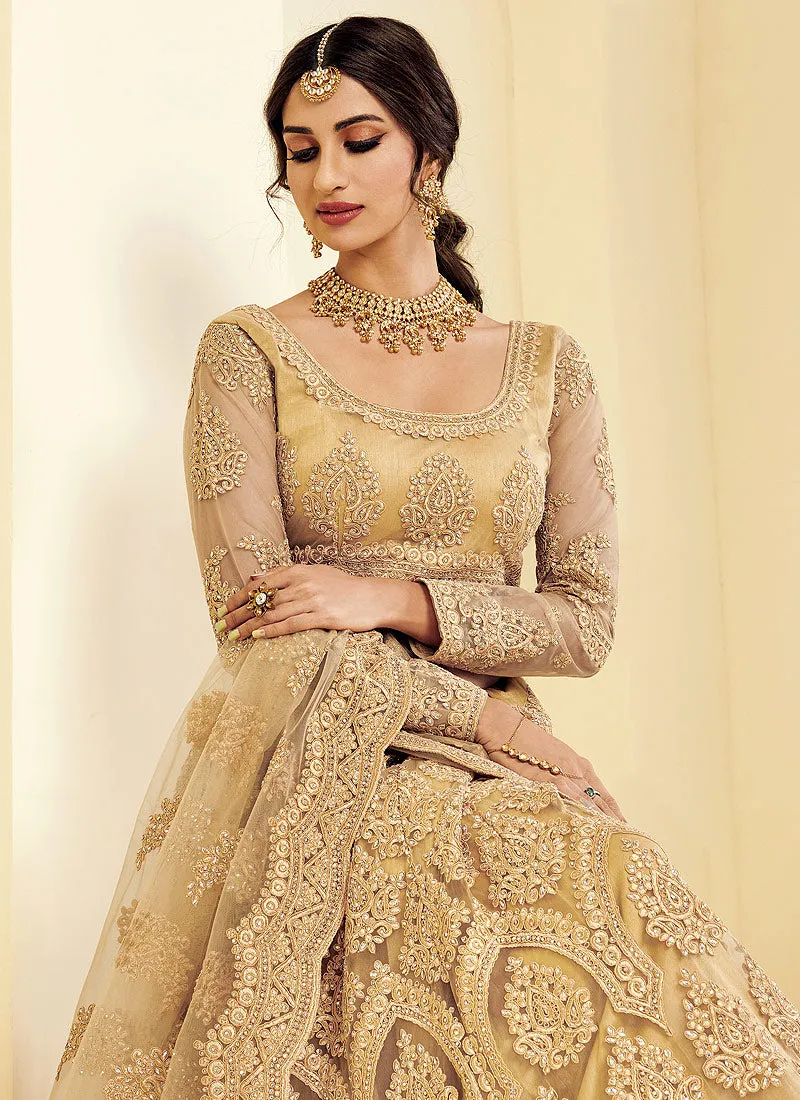 Golden Pearl Embroidered Wedding Lehenga Choli