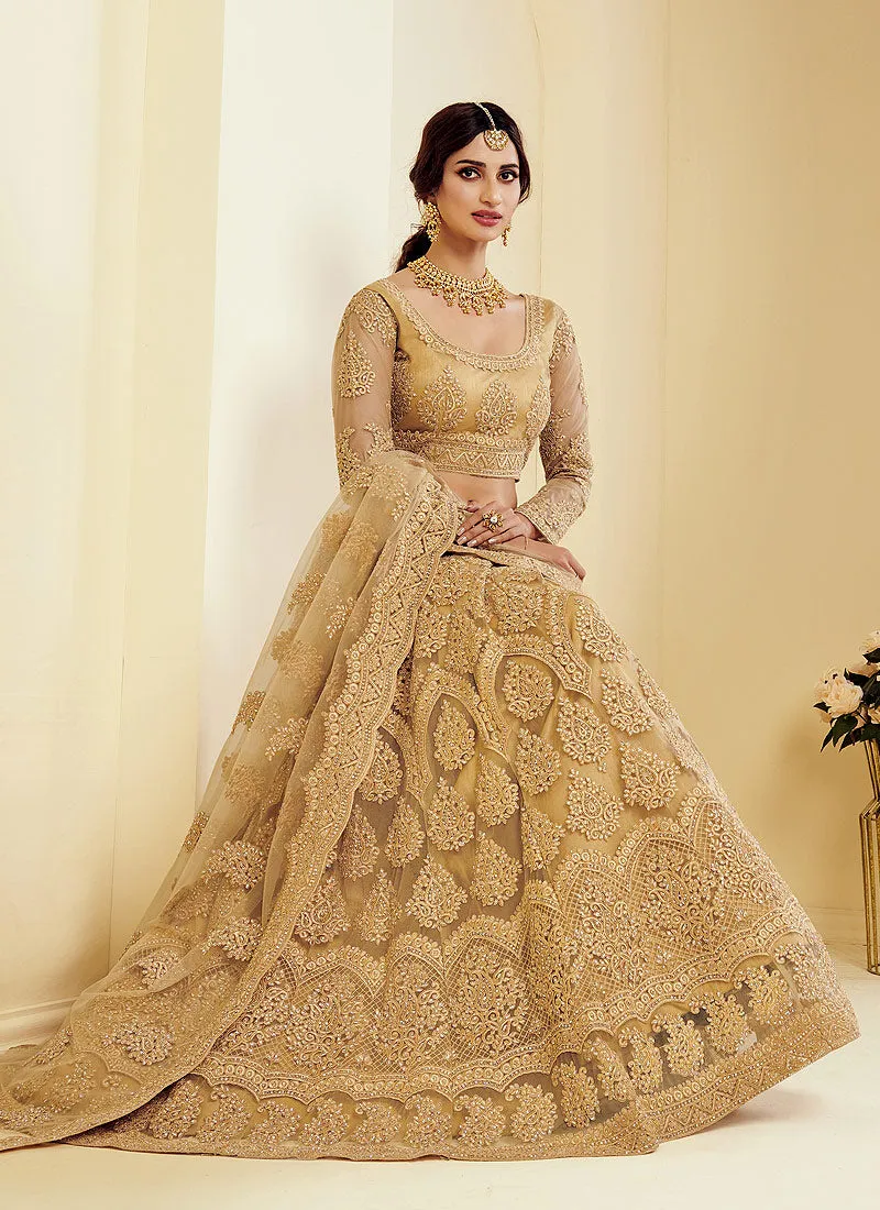 Golden Pearl Embroidered Wedding Lehenga Choli