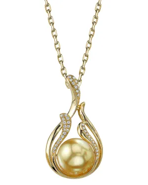 Golden South Sea Pearl & Diamond Wildfire Pendant