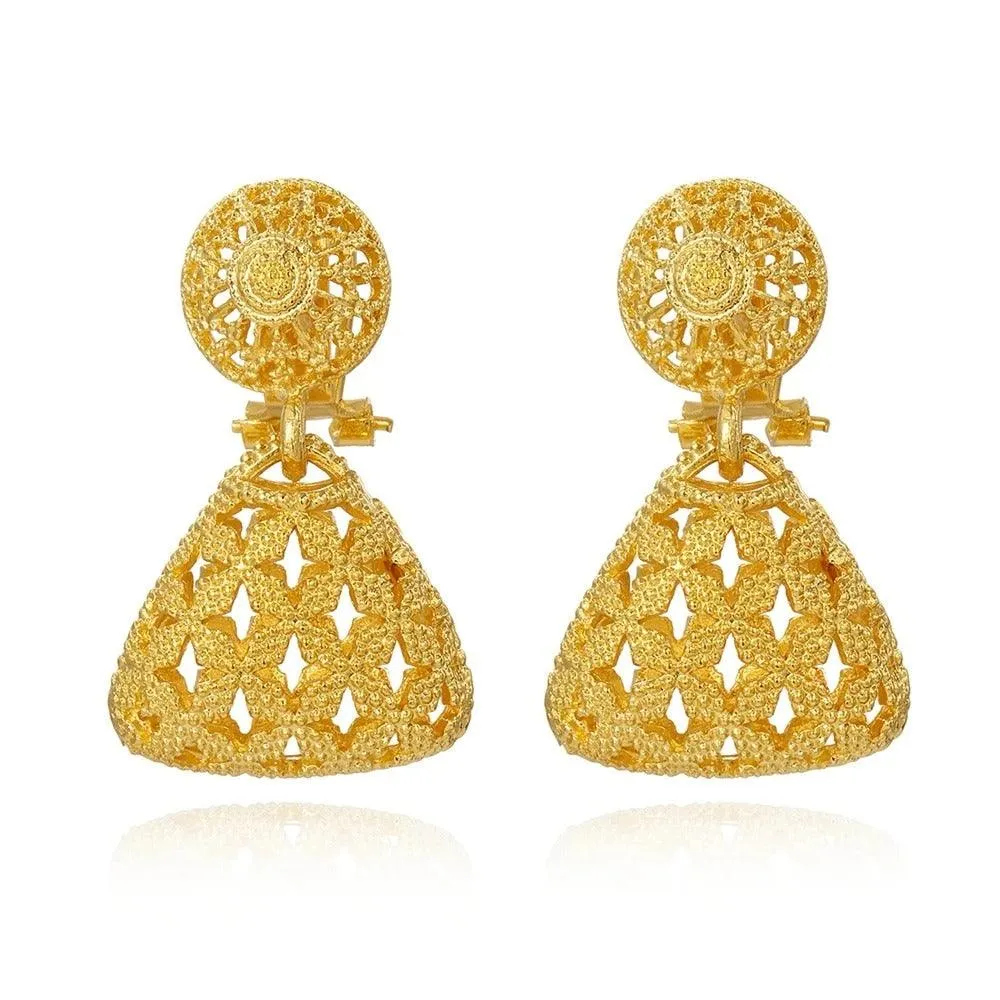 Golden Tribal Earrings with Intricate Geometric Patterns