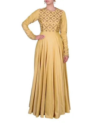 Golden Yellow Dapka Pearl Kasab Anarkali Dress