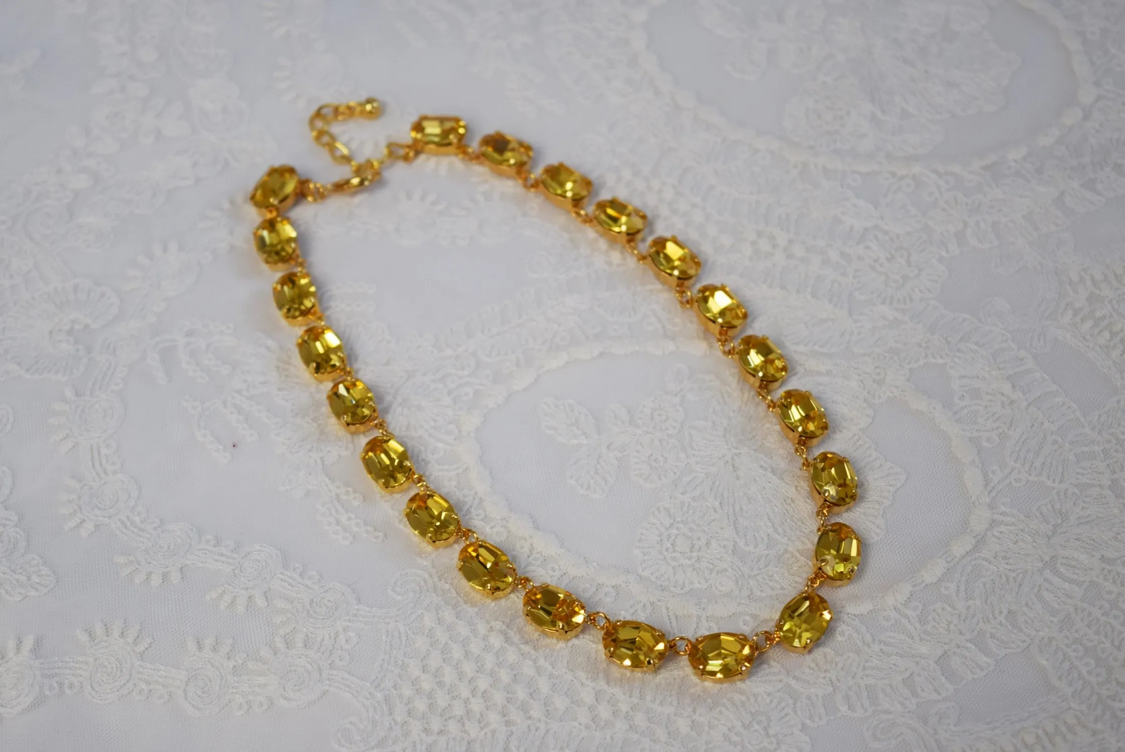 Golden Yellow Swarovski Crystal Necklace - Medium Oval