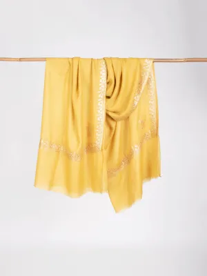 Golden Yellow Tilla Embroidered Stylish Pashmina Shawl - NAUVOO