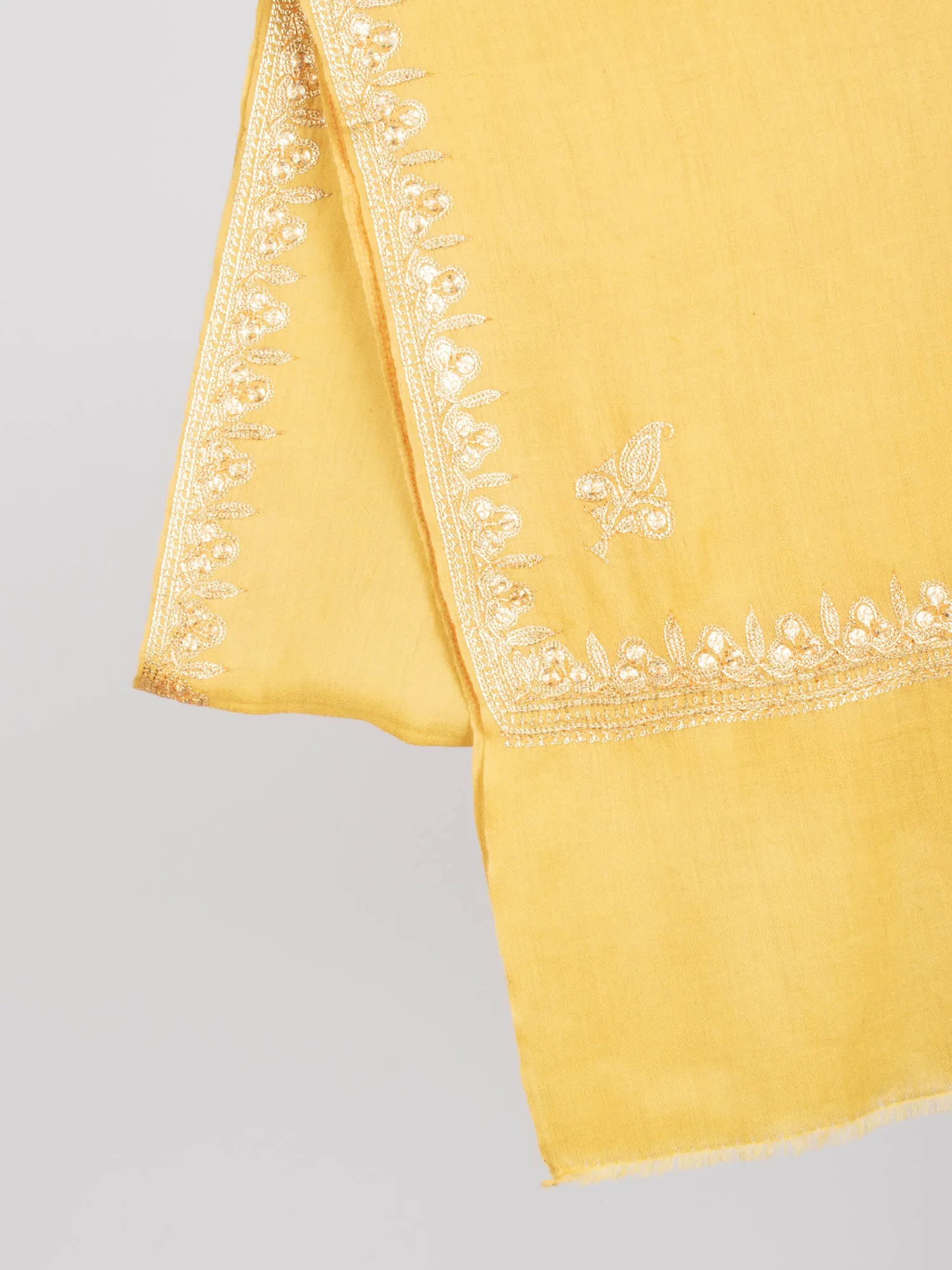 Golden Yellow Tilla Embroidered Stylish Pashmina Shawl - NAUVOO